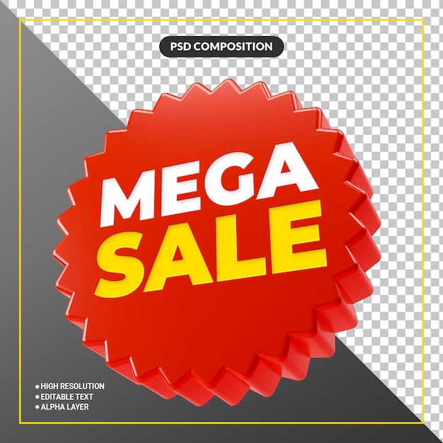 PSD banner de etiqueta promocional de mega venta roja 3d