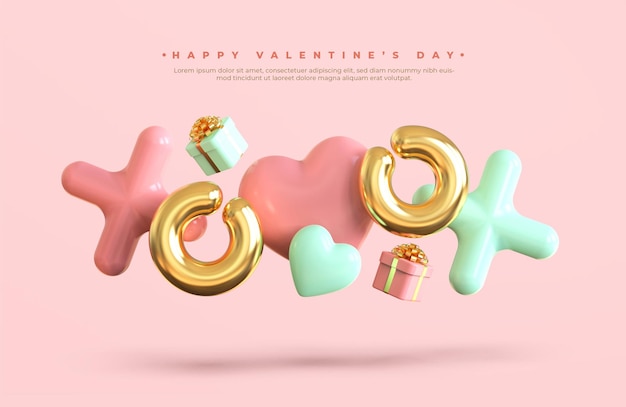 Banner de feliz día de san valentín con composición creativa romántica 3d