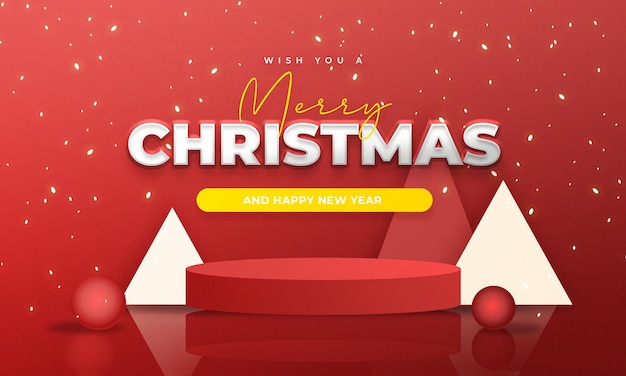 PSD banner de feliz navidad con podio de producto