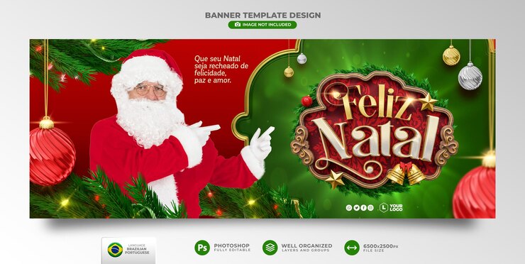 PSD banner feliz navidad en portugués 3d render para marketing en diseño de plantilla de brasil