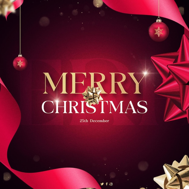 Banner de feliz Navidad y próspero año nuevo con regalos de amplificador de fondo rojo