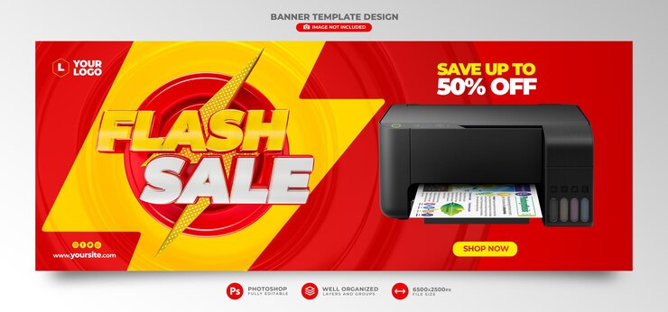 PSD banner flash sale en 3d render 50 de descuento en promoción