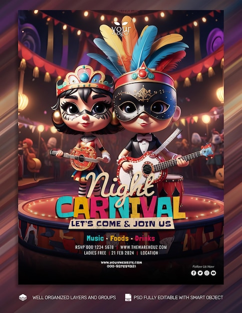 PSD banner et flyer de la masque de carnaval sur les réseaux sociaux