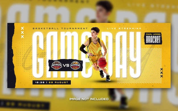 PSD banner-flyer zum basketball-sportspieltag für social-media-beiträge