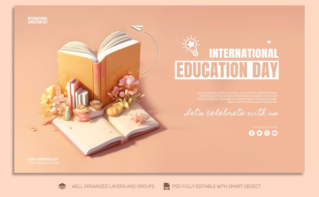Banner y folleto del PSD TEMPLATE en las redes sociales del Día Internacional de la Educación