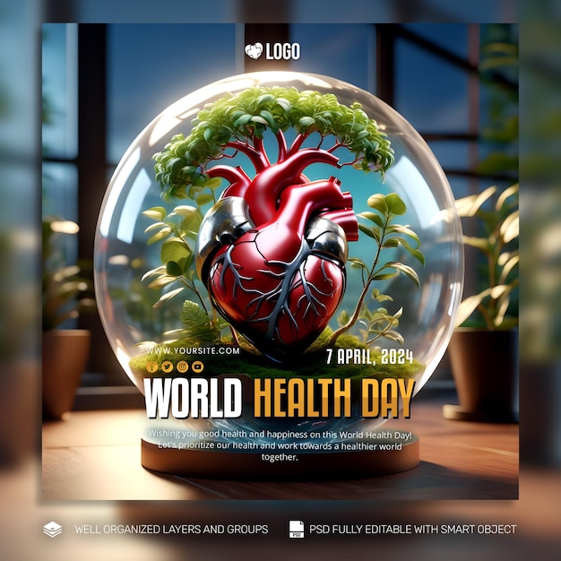 PSD banner y folleto del psd template en las redes sociales del día mundial de la salud