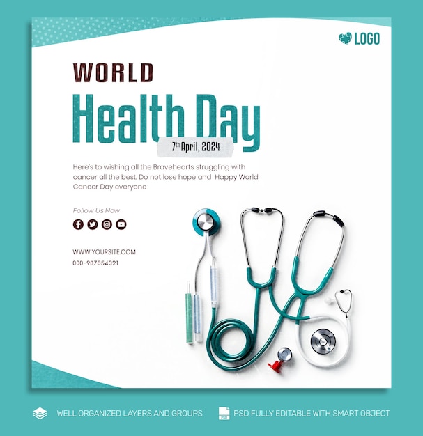 Banner y folleto de psd template en las redes sociales del día mundial de la salud