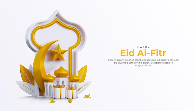 Banner de fondo de saludo ramadhan kareem con cajas de regalo de podio 3d y objetos de decoración islámica