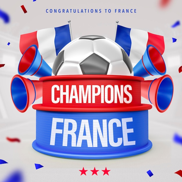 PSD banner france football cup champion 2022 en 3d render ilustración