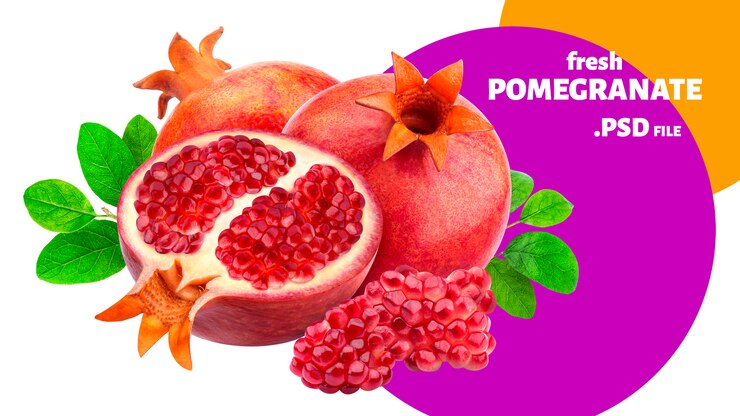 PSD banner de frutas de granada aislado