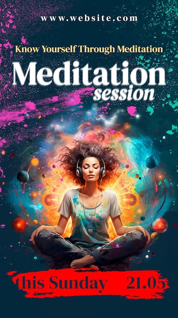 PSD banner für geschichten über eine meditationssitzung mit einem meditierenden mädchen