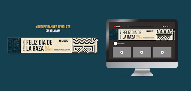 Banner geométrico do youtube dia de la raza