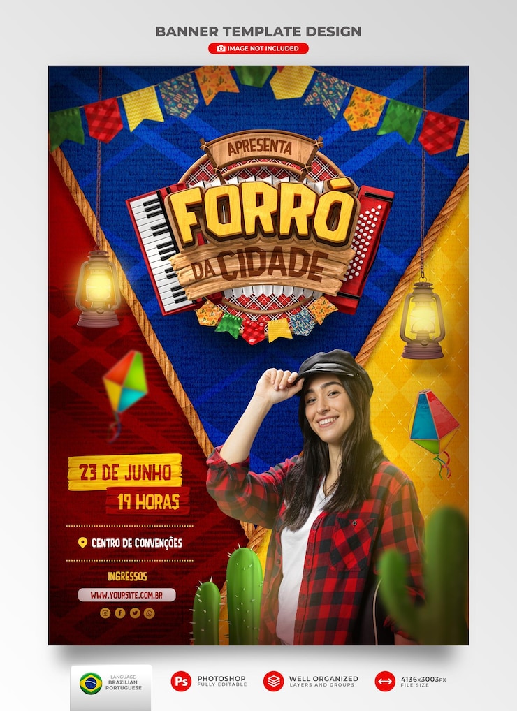 PSD banner giugno celebrazione in portoghese rendering 3d per la campagna di marketing in brasile