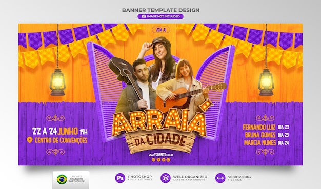 Banner giugno celebrazione in portoghese rendering 3d per la campagna di marketing in brasile