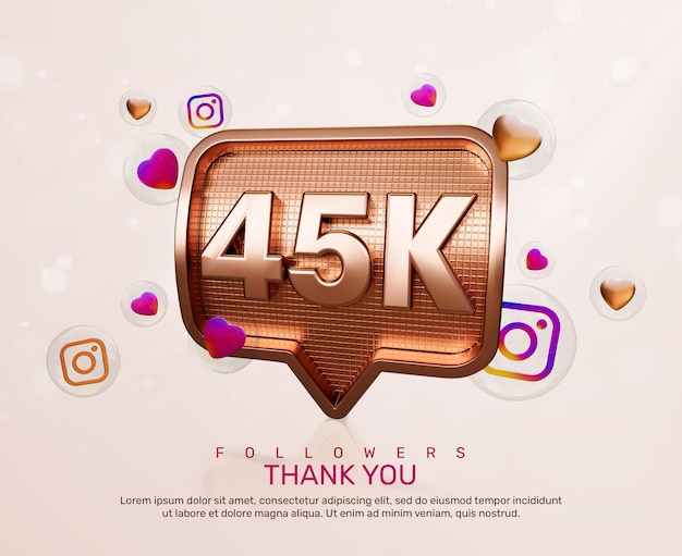 Banner gold 3d 45k seguidores gracias con iconos de instagram