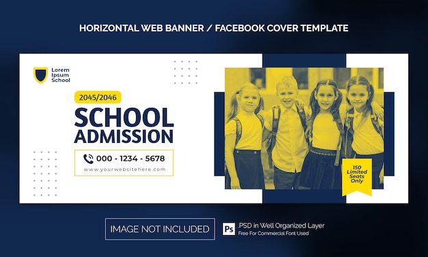 Banner horizontal de admisión de regreso a la escuela mínimo simple o plantilla de publicidad de portada de Facebook