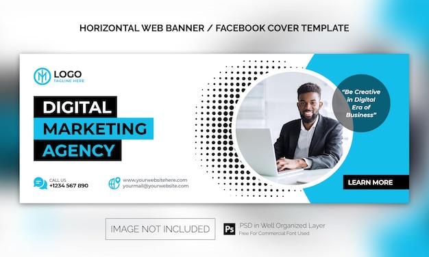 Banner horizontal corporativo de la agencia de marketing digital o plantilla de publicidad de portada de facebook