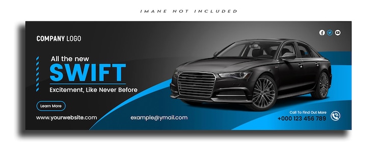 PSD banner horizontal o plantilla de portada de facebook para la promoción del alquiler de automóviles