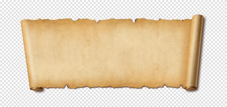PSD banner horizontal de papel viejo pergamino aislado sobre fondo blanco con sombra