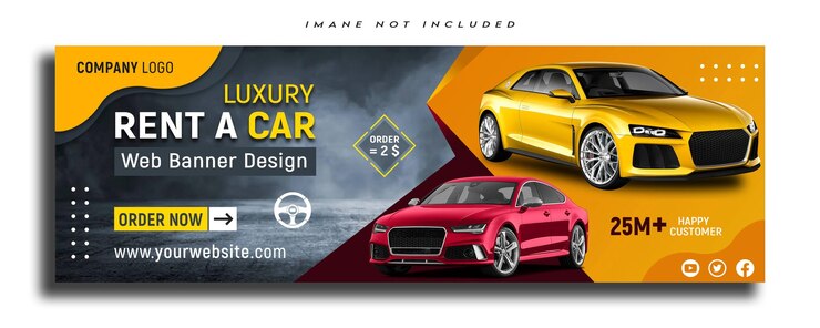 PSD banner horizontal de promotion de la location de voitures ou modèle de couverture facebook