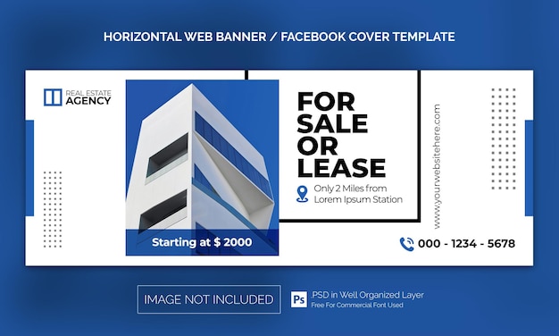 PSD banner horizontal de propiedad de la casa de bienes raíces o plantilla de publicidad de portada de facebook