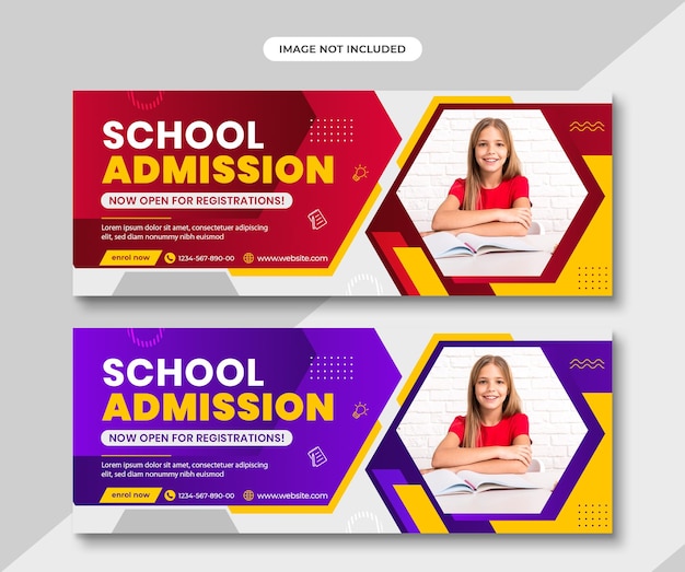 Banner horizontal simple de admisión escolar o educación mínima o publicidad de portada de Facebook