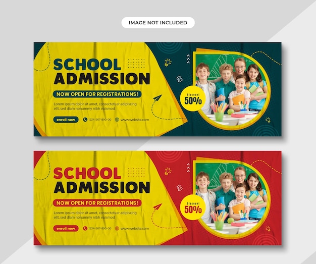 Banner horizontal simple de admisión escolar o educación mínima o publicidad de portada de Facebook