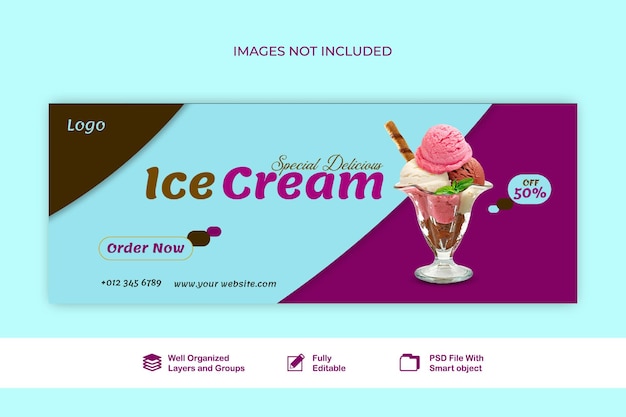 PSD banner ice cream plantilla de publicación de banner de historia web y redes sociales psd