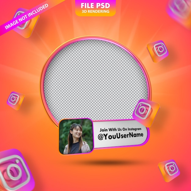 PSD banner-icon-profil auf instagram 3d-rendering-label isoliert