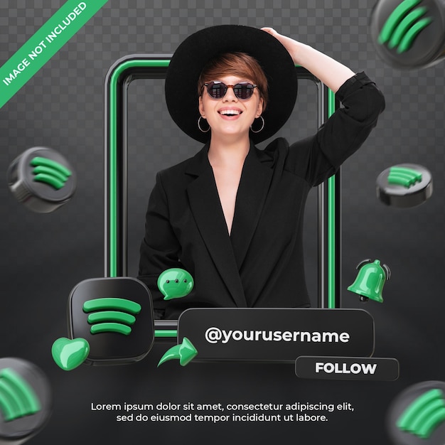 Banner-Icon-Profil auf Spotify 3D-Rendering-Label isoliert