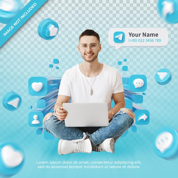 Banner-Icon-Profil auf Telegramm 3D-Render-Komposition isoliert