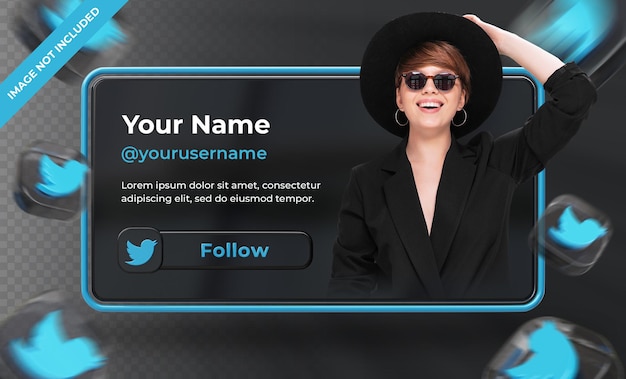 Banner Icon Profil auf Twitter 3d Rendering Label isoliert
