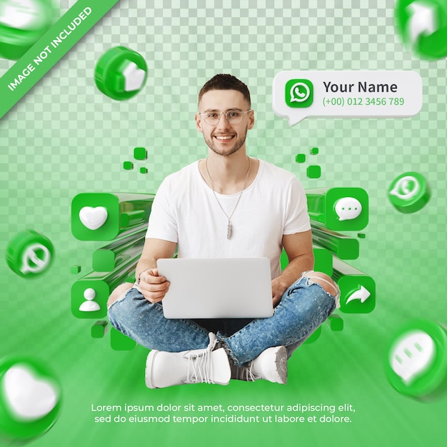 Banner-Icon-Profil auf WhatsApp 3D-Render-Komposition isoliert