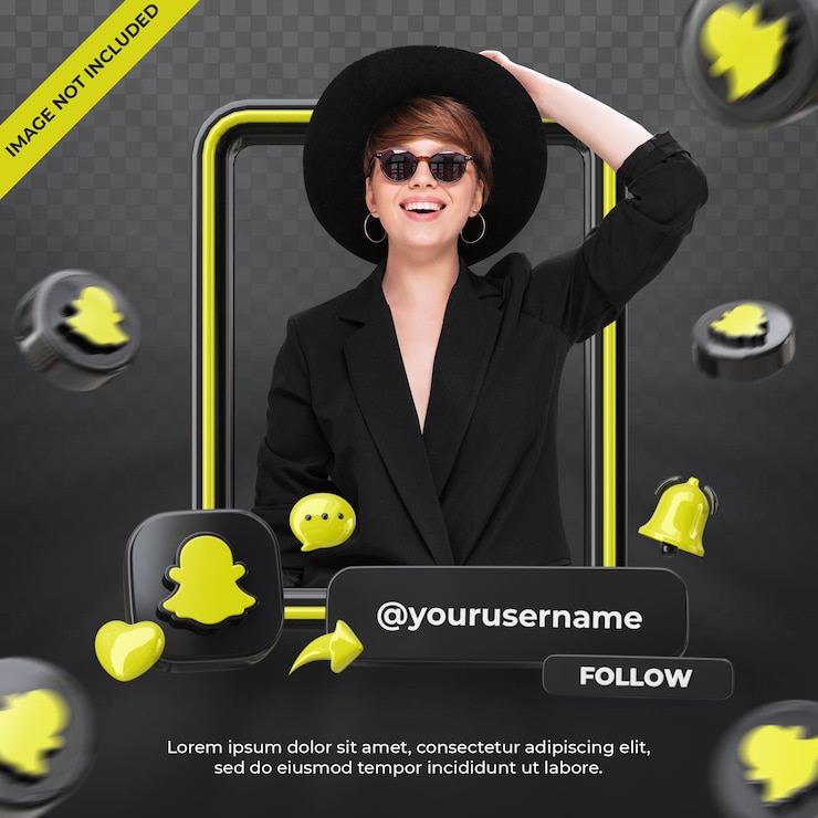PSD banner icon profile on snapchat 3d rendering label isolated