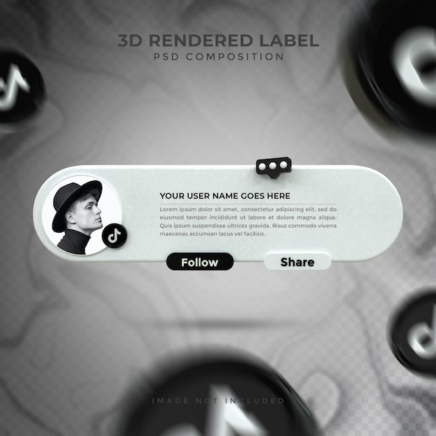 PSD banner icon profile en tiktok 3d rendering diseño de etiqueta