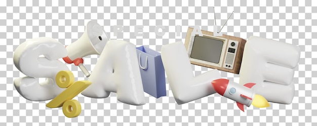 banner icona vendita speciale rendering 3d con testo a palloncino