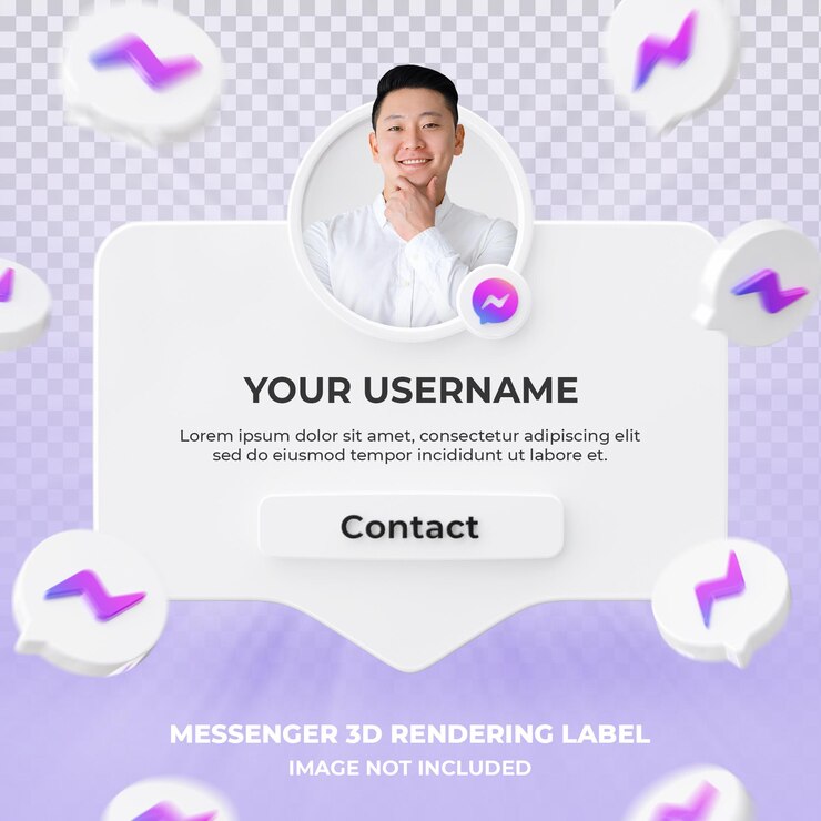 PSD banner icono perfil en messenger etiqueta de renderizado 3d aislado