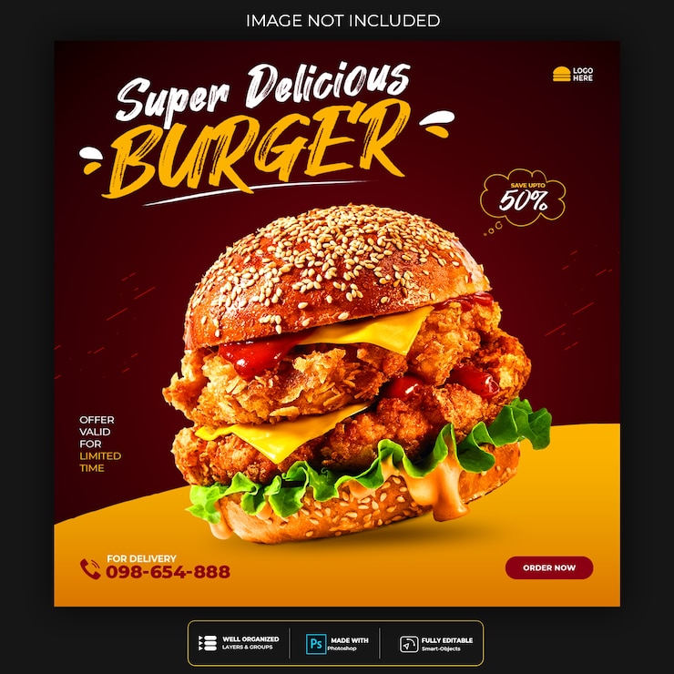 PSD banner de instagram y redes sociales de hamburguesas de comida rápida