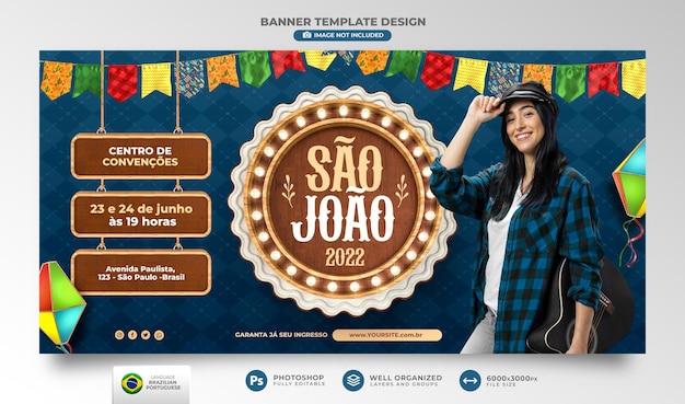 PSD banner juni feier saint john in portugiesischer 3d-darstellung für marketingkampagne in brasilien