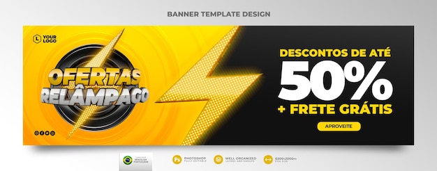 PSD banner lightning offre un rendu 3d pour une campagne marketing au brésil