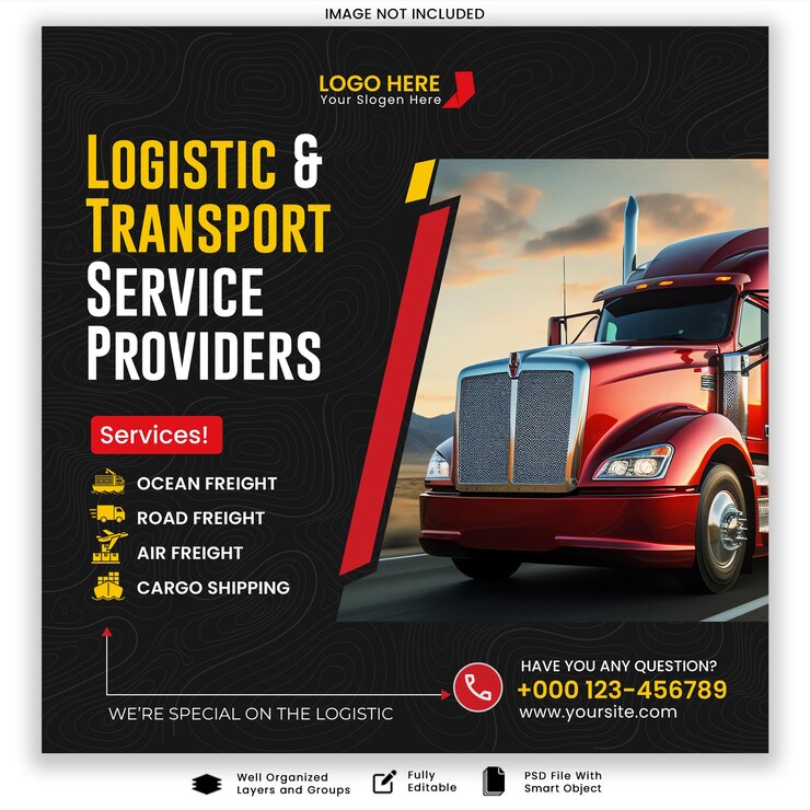 PSD banner de livraison pour la logistique et le transport, modèle d'instagram, message sur les réseaux sociaux