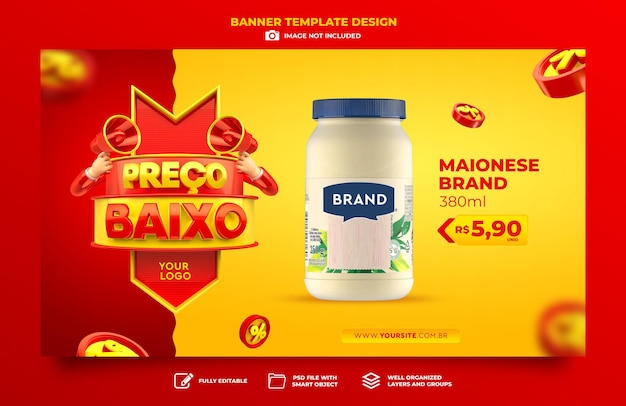 Banner marketing no brasil design de template de renderização 3d de baixo preço