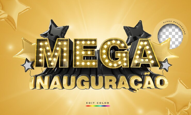 PSD banner de mega apertura en brasil, plantilla de promoción de render 3d
