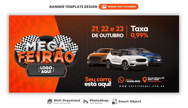 Banner mega feira em campanha de renderização 3d portuguesa no brasil