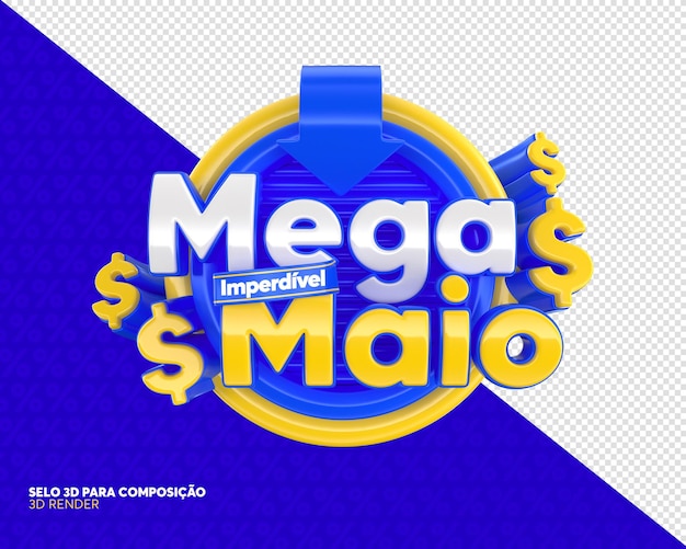 Banner Mega May Promotion in portugiesischer 3D-Darstellung für Marketingkampagne in Brasilien