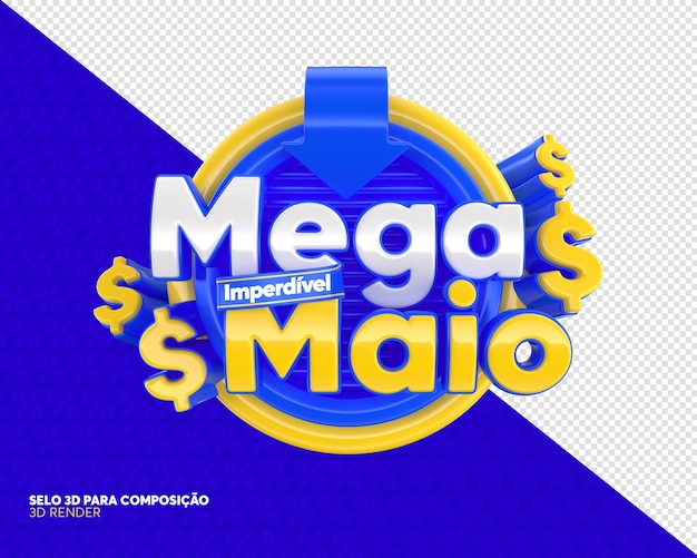 Banner mega may promotion in portugiesischer 3d-darstellung für marketingkampagne in brasilien