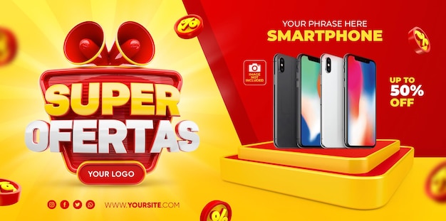 Banner Mega Offerte per la progettazione del modello di rendering 3d della campagna di marketing