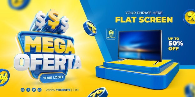 Banner Mega Offerte per la progettazione del modello di rendering 3d della campagna di marketing