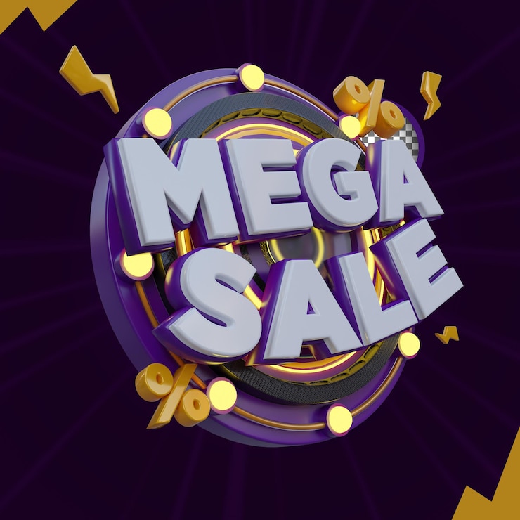 PSD banner de mega venta con ilustración de renderizado 3d