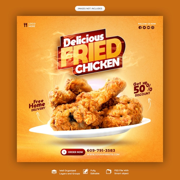 Banner de menu alimentaire et de restaurant sur les réseaux sociaux ou modèle de message Instagram
